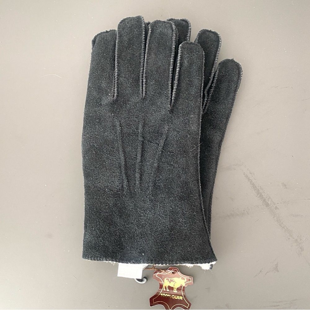 Men's Black Suede Shearling-Lined Gloves Sz L Unknown Brand